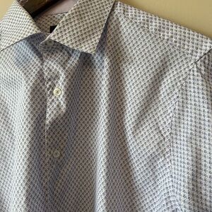 Grafton Classic Slim Fit Cotton Blend Men's Blue Patterned Dress Shirt 15-15.5